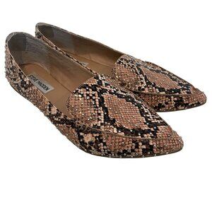 Steve Madden Feather Snakeskin Print Studded Pointy Toe Loafer Flats Women 8 Tan